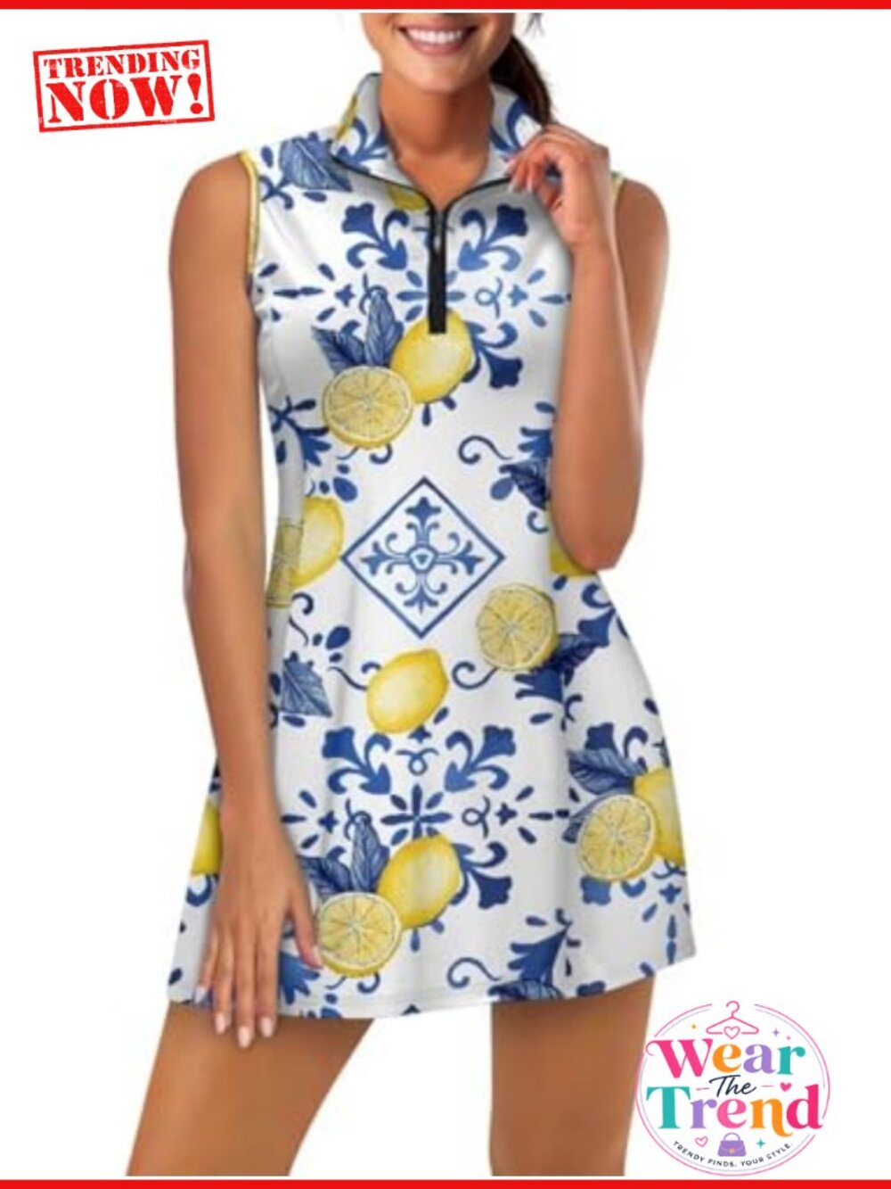 Sleeveless Golf Tennis Dress with Inner Shorts Pockets Polyester